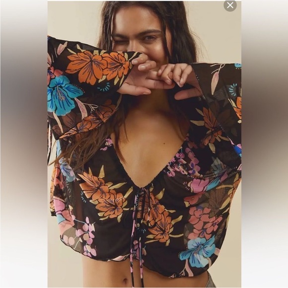 Free People Of Paradise Black Combo long sleeve top XS great condition - Picture 3 of 13